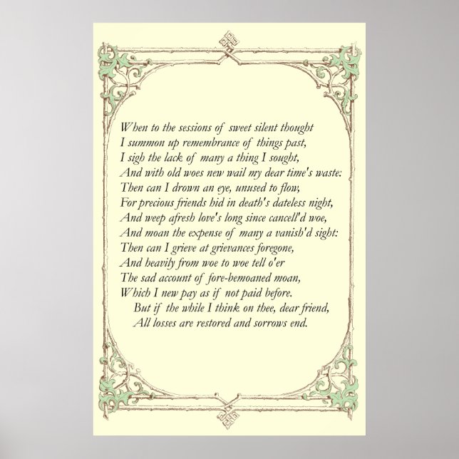 Sonnet nr 30 av William Shakespeare Poster (Framsidan)