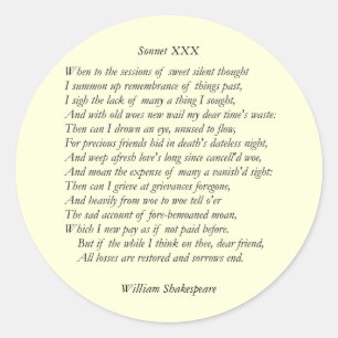 Sonnet nr 30 av William Shakespeare Runt Klistermärke