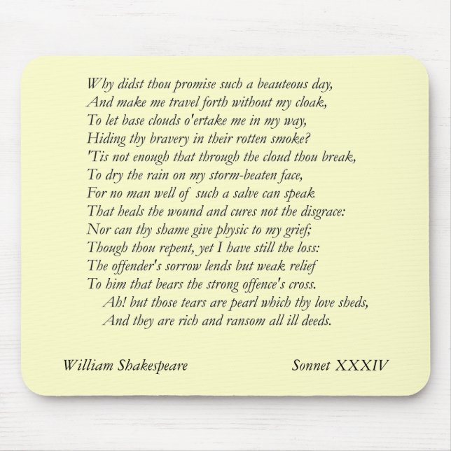 Sonnet nr 34 av William Shakespeare Musmatta (Framsidan)