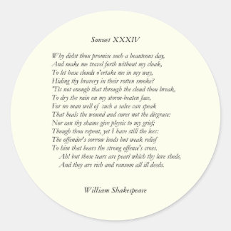 Sonnet nr 34 av William Shakespeare Runt Klistermärke