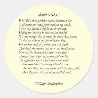 Sonnet nr 34 av William Shakespeare Runt Klistermärke