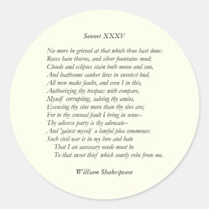 Sonnet nr 35 av William Shakespeare Runt Klistermärke