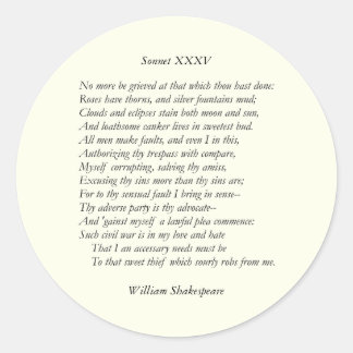 Sonnet nr 35 av William Shakespeare Runt Klistermärke