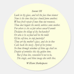 Sonnet nr 3 av William Shakespeare Runt Klistermärke