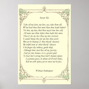 Sonnet nr 40 av William Shakespeare Poster