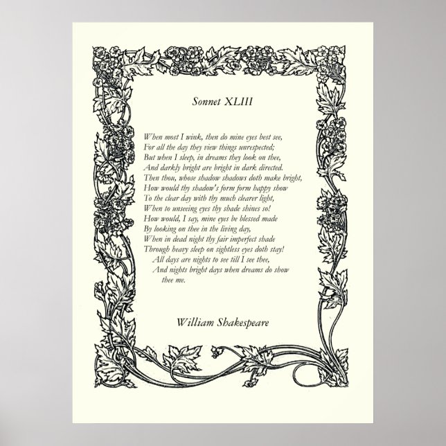 Sonnet nr 43 av William Shakespeare Poster (Framsidan)