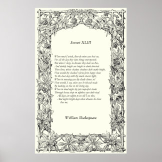 Sonnet nr 43 av William Shakespeare Poster