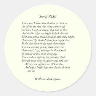 Sonnet nr 43 av William Shakespeare Runt Klistermärke