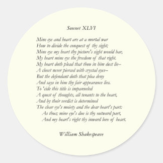 Sonnet nr 46 av William Shakespeare Runt Klistermärke