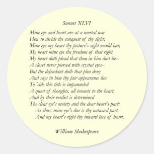 Sonnet nr 46 av William Shakespeare Runt Klistermärke