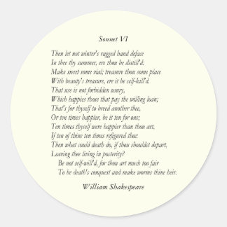 Sonnet nr 6 av William Shakespeare Runt Klistermärke