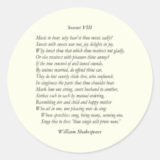 Sonnet nr 8 av William Shakespeare Runt Klistermärke