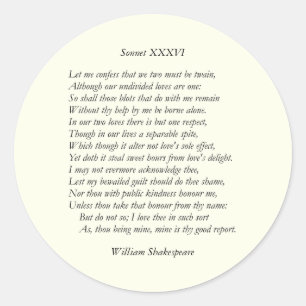 Sonnet nummer 36 av William Shakespeare Runt Klistermärke