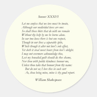 Sonnet nummer 36 av William Shakespeare Runt Klistermärke