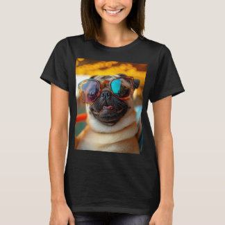 Sonniger Mops am Strand T Shirt