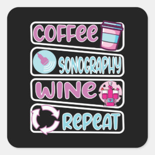 Sonograf Sonography Vin-kaffe Fyrkantigt Klistermärke