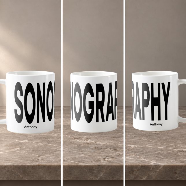 SONOGRAFI Personlig Wrap-around Text Kaffemugg (Left | Center View | Right)