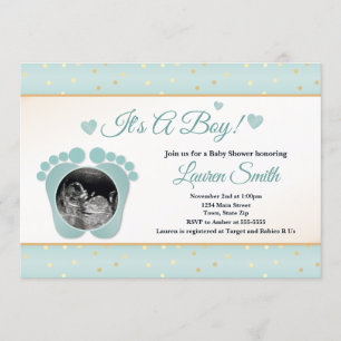 Sonogram Baby Shower-inbjudan Boy, Blue Toes Inbjudningar