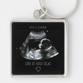 Sonogram Bild Photo Gift Baby Ultrasound Black Fyrkantig Silverfärgad Nyckelring
