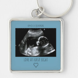 Sonogram Bild Photo Gift Baby Ultrasound Blue Fyrkantig Silverfärgad Nyckelring
