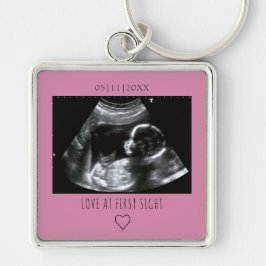 Sonogram Bild Photo Gift Baby Ultrasound Rosa Fyrkantig Silverfärgad Nyckelring