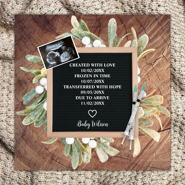 Sonogram IVF Preganancy Preganancy Vinter Winteran Meddelande (ivf pregnancy announcement card winter wreath ultrasound photo sonogram)