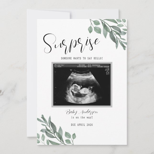 Sonogram Neutral Green Card Baby Announcement Meddelande (Framsida)