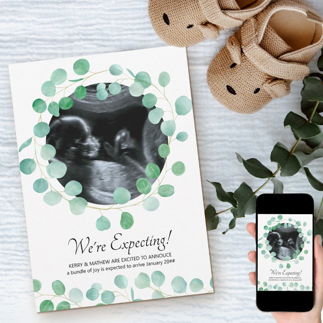 Sonogram Photo Eucalyptus Greenery Gravid Meddelande (Skapare uppladdad)