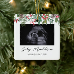 Sonogram Ultrasound Baby Första jul Julgransprydnad Keramik