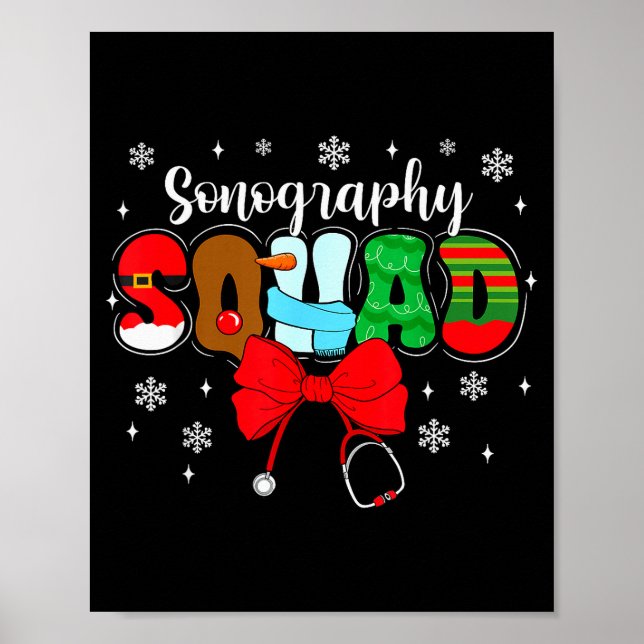 Sonography Squad Böjd Stetoskop Tomte Söt Jul Poster (Framsidan)
