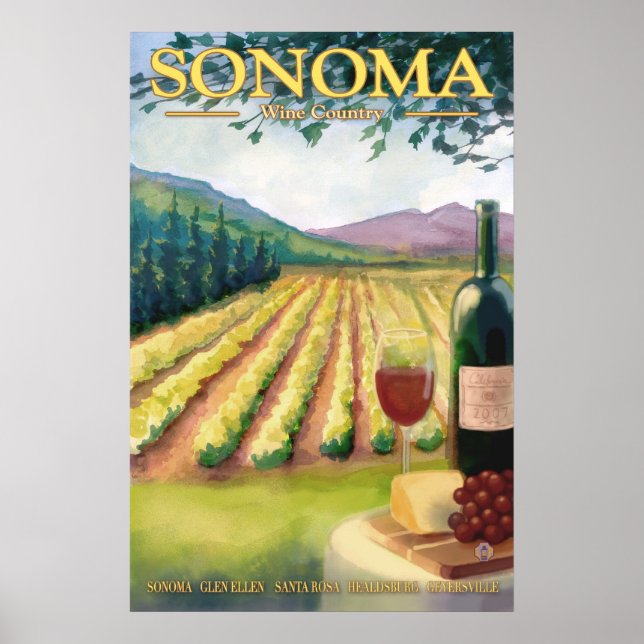 Sonoma, California Vin Land Travel Poster (Framsidan)