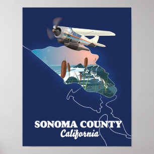 Sonoma County Kalifornien karta Poster