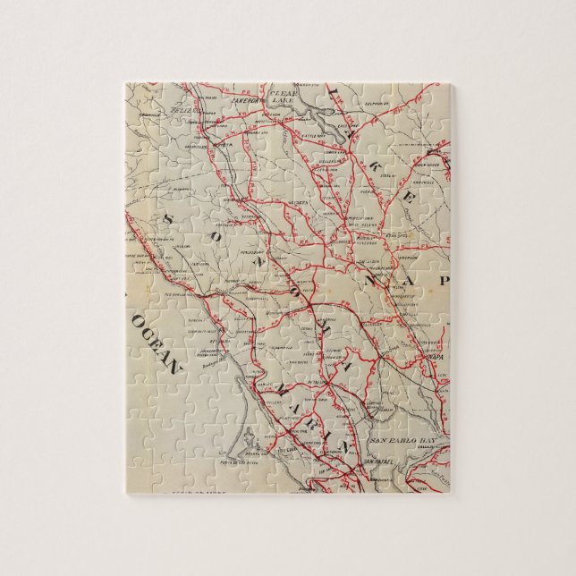 Sonoma, Marin, Sjö och Napa fylken Pussel (Vertikal)