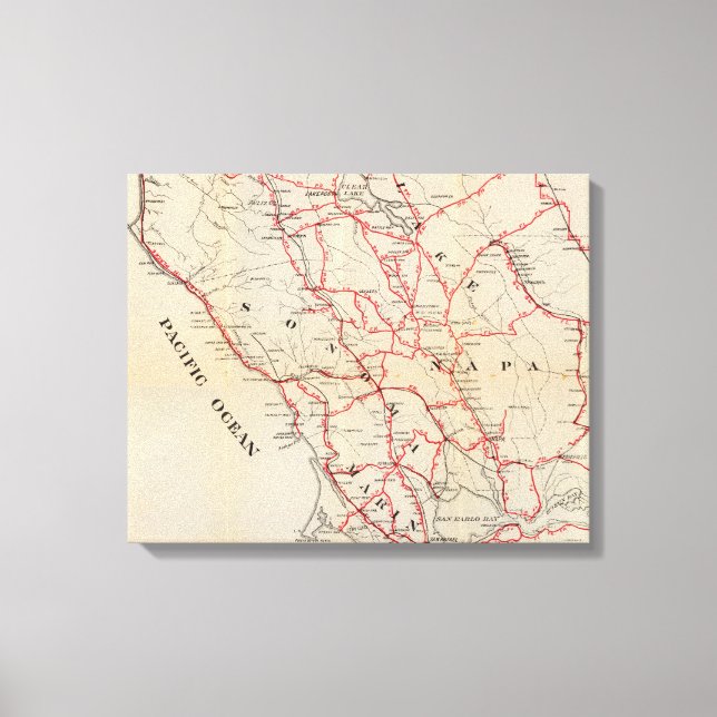 Sonoma, Marin, Sjö och Napa fylkena Canvastryck (Framsida)