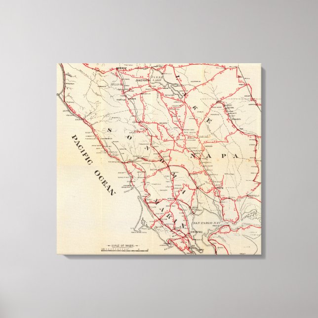 Sonoma, Marin, Sjö och Napa fylkena Canvastryck (Framsida)