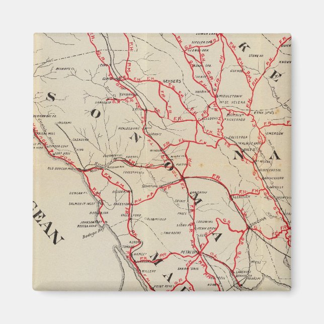 Sonoma, Marin, Sjö och Napa fylkena Magnet (Framsidan)