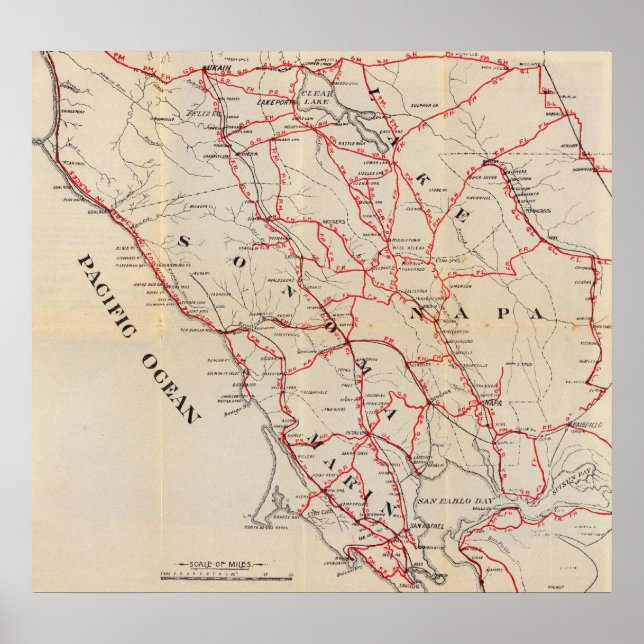 Sonoma, Marin, Sjö och Napa fylkena Poster (Framsidan)