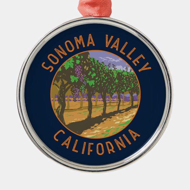 Sonoma Valley California Retro Distress Circle Julgransprydnad Metall (Framsidan)