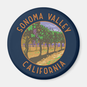 Sonoma Valley California Retro Distress Circle Magnet