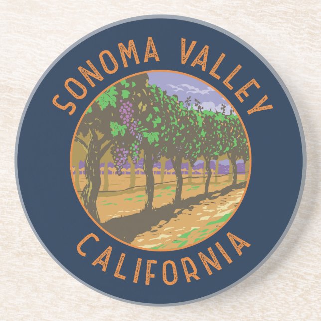 Sonoma Valley California Retro Distress Circle Underlägg (Framsidan)
