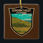 Sonoma Valley California Travel Art Vintage Julgransprydnad Keramik<br><div class="desc">Sonoma Valley i en vektorkonst stil. Sonoma County är en stor vin-producerande region norr om San Francisco. Hundratals vinodlingar,  från små,  familjejordbruk gods-springa till internationell,  läggs ned i de rullande backe och dalarna.</div>