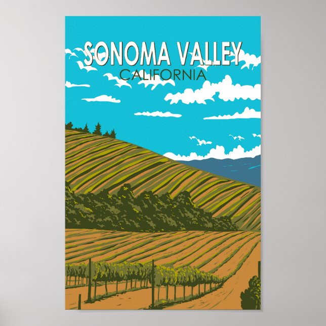 Sonoma Valley California Travel Art Vintage Poster (Framsidan)