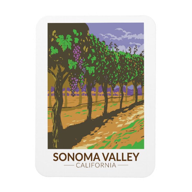 Sonoma Valley California Vineyard Travel Vintage Magnet (Vertikal)