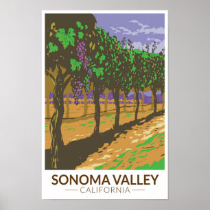 Sonoma Valley Kalifornien vingård Resa Vintage Poster