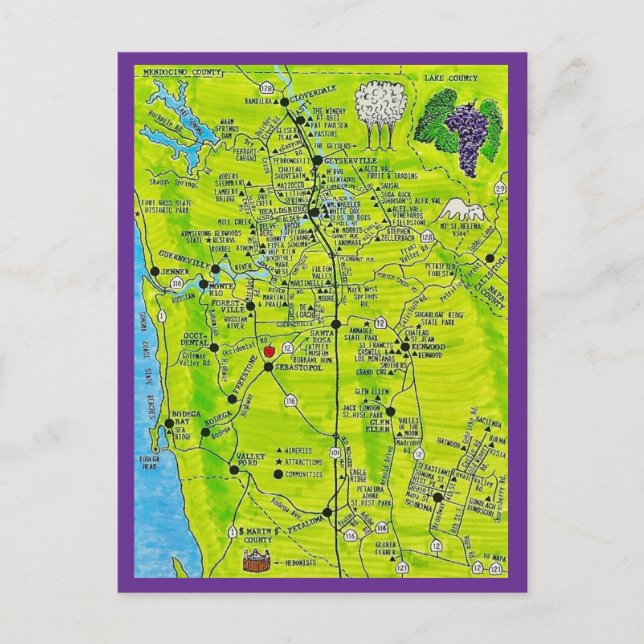 Sonoma vinland vintodlingar vykort (Framsida)