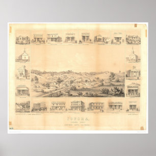 Sonora, CA. Panoramic Karta 1854 (1647A) - Oåterst Poster