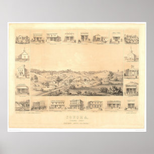 Sonora, CA. Panoramisk Karta 1854 (1647A) - återst Poster