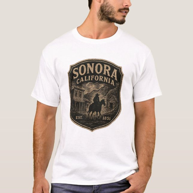 Sonora California Lone Horseman Guld Rush Badge T Shirt (Framsida)