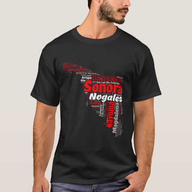 Sonora Mexiko Mapa Ciudades Y Municipios Regalo T Shirt (Framsida)