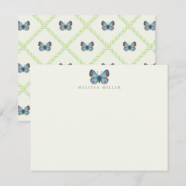 Sonoran Blue Butterfly Flat Note Card Anteckningskort (Fram/baksida)